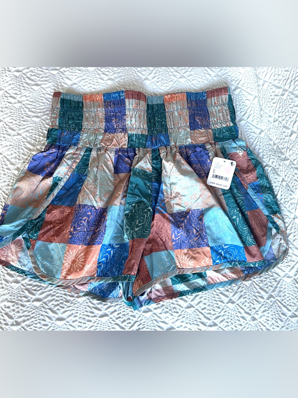 FP Movement by Free People Patchwork Teal Blue Copper Green Athletic Shorts - Picture 2 of 10